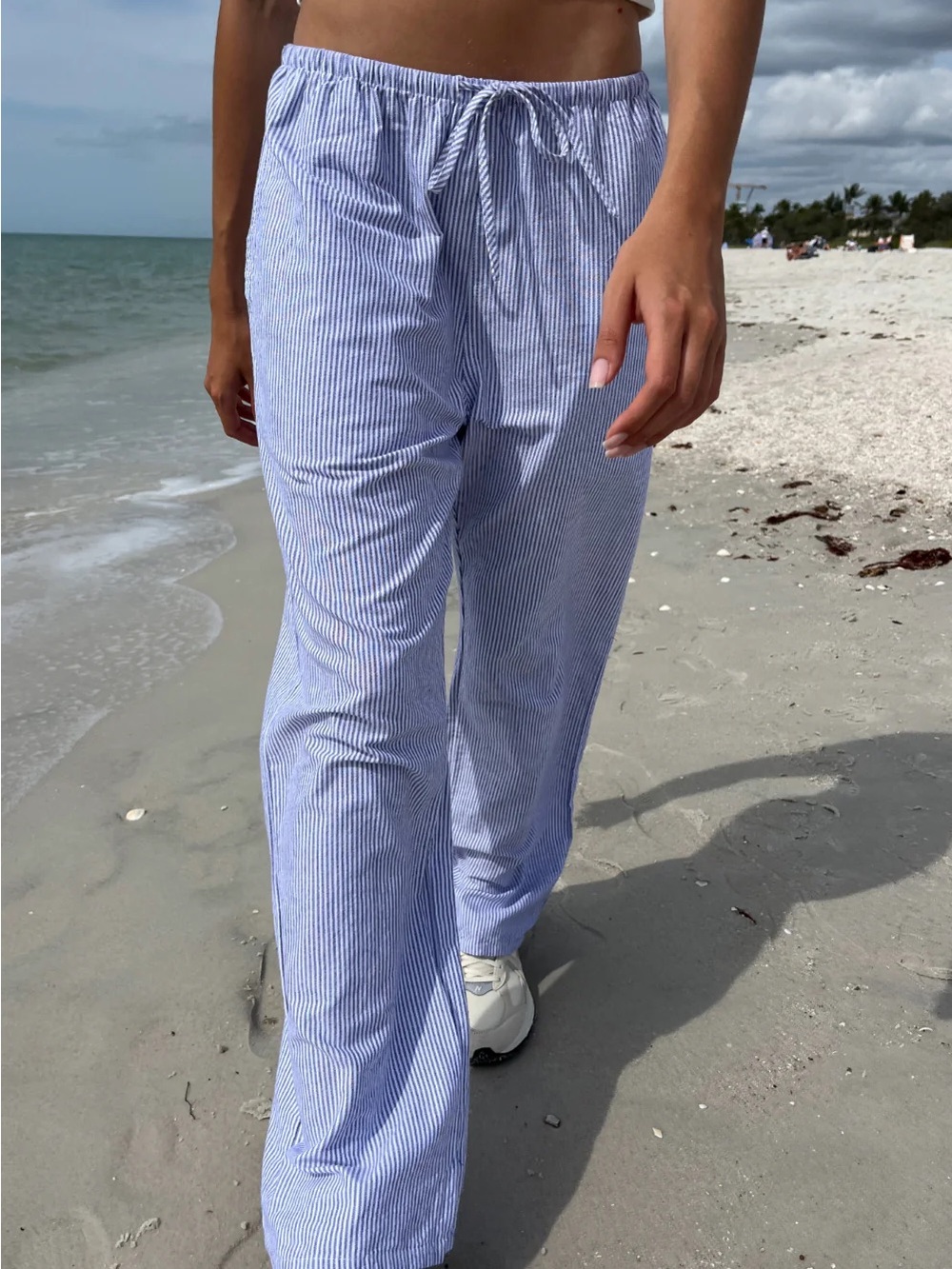 Brandy Melville Light Blue Pinstripe Wide-Leg Drawstring Pants